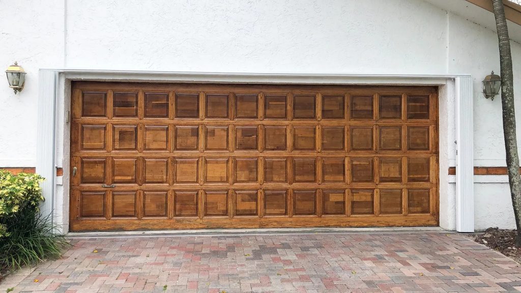 A wood composite hurricane-rated garage door
