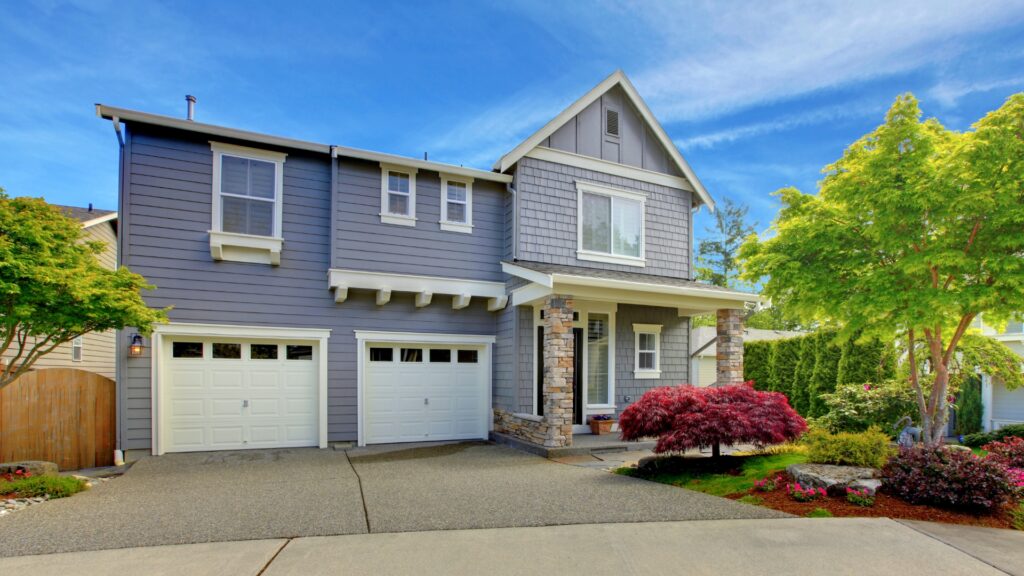 A house with new garage doors