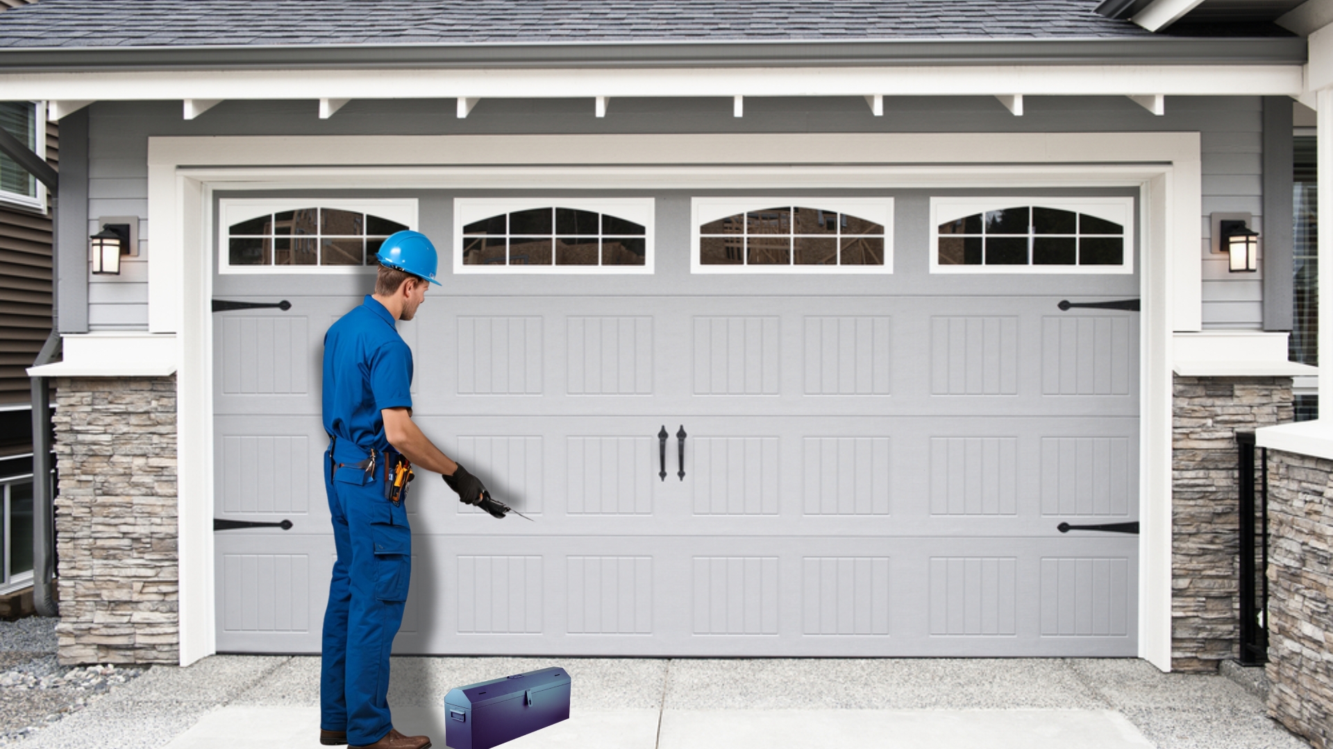 A Lincoln garage door professional inspecting the garage door to avoid lockouts