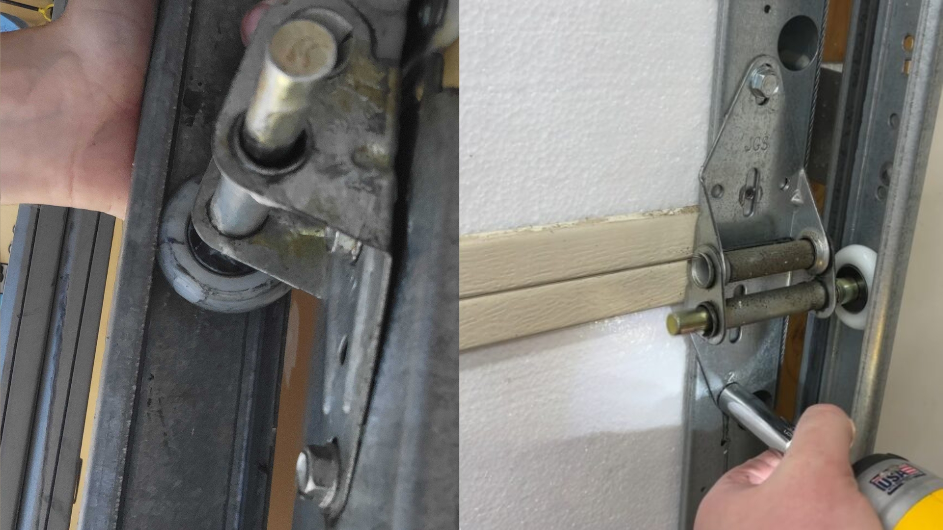 Hinge and roller maintenance to reduce garage door noise.
